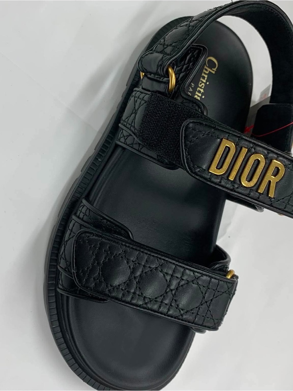 Brand new  Dior Black Quilted Leather Logo Strap Sandals with Gold Hardware - Picture 2 of 5